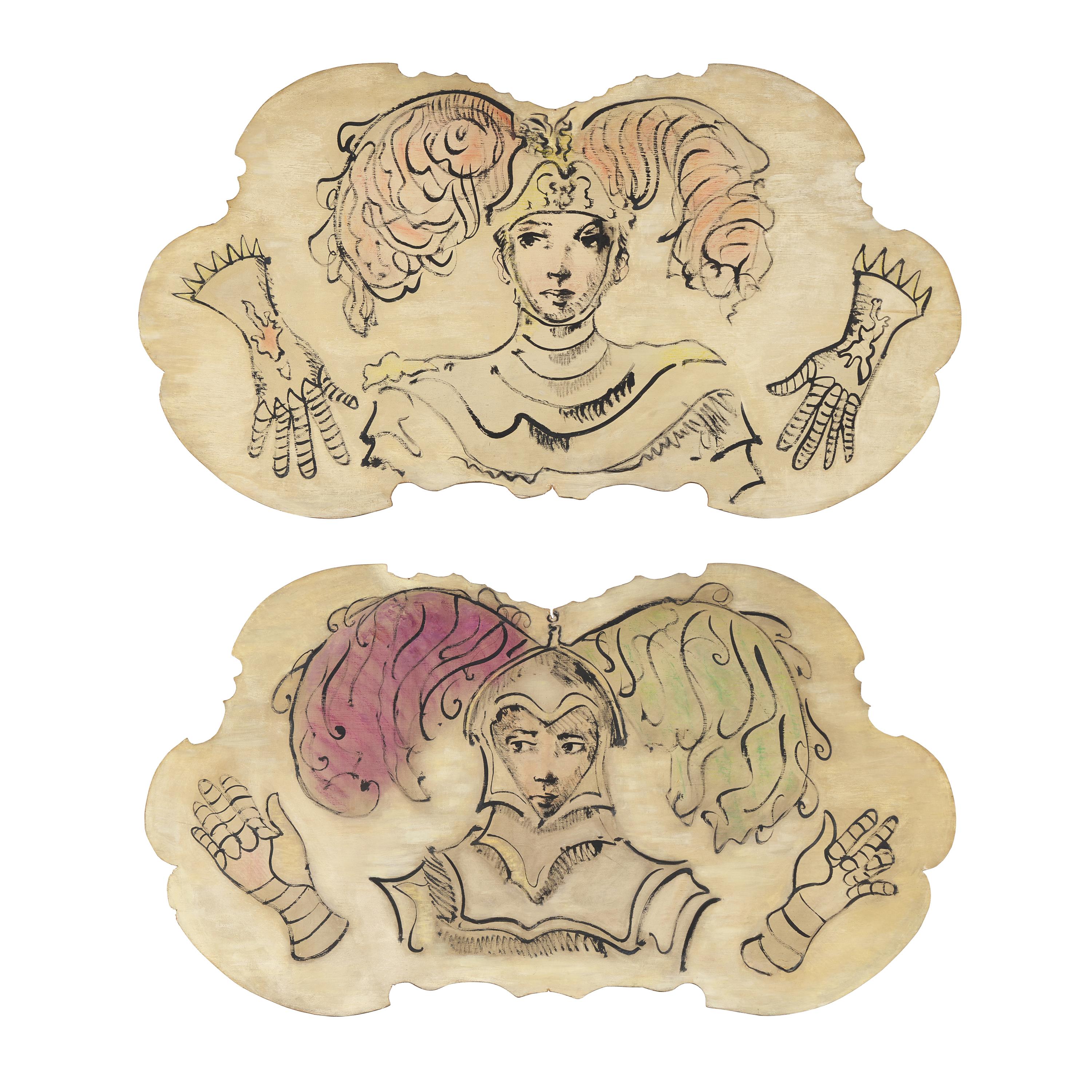 Christian Bérard (French, 1902–1949) — Pair of Cartouches for the "Bal du Panache" held at the Maison de L'Amérique Latine, Paris , 1947
