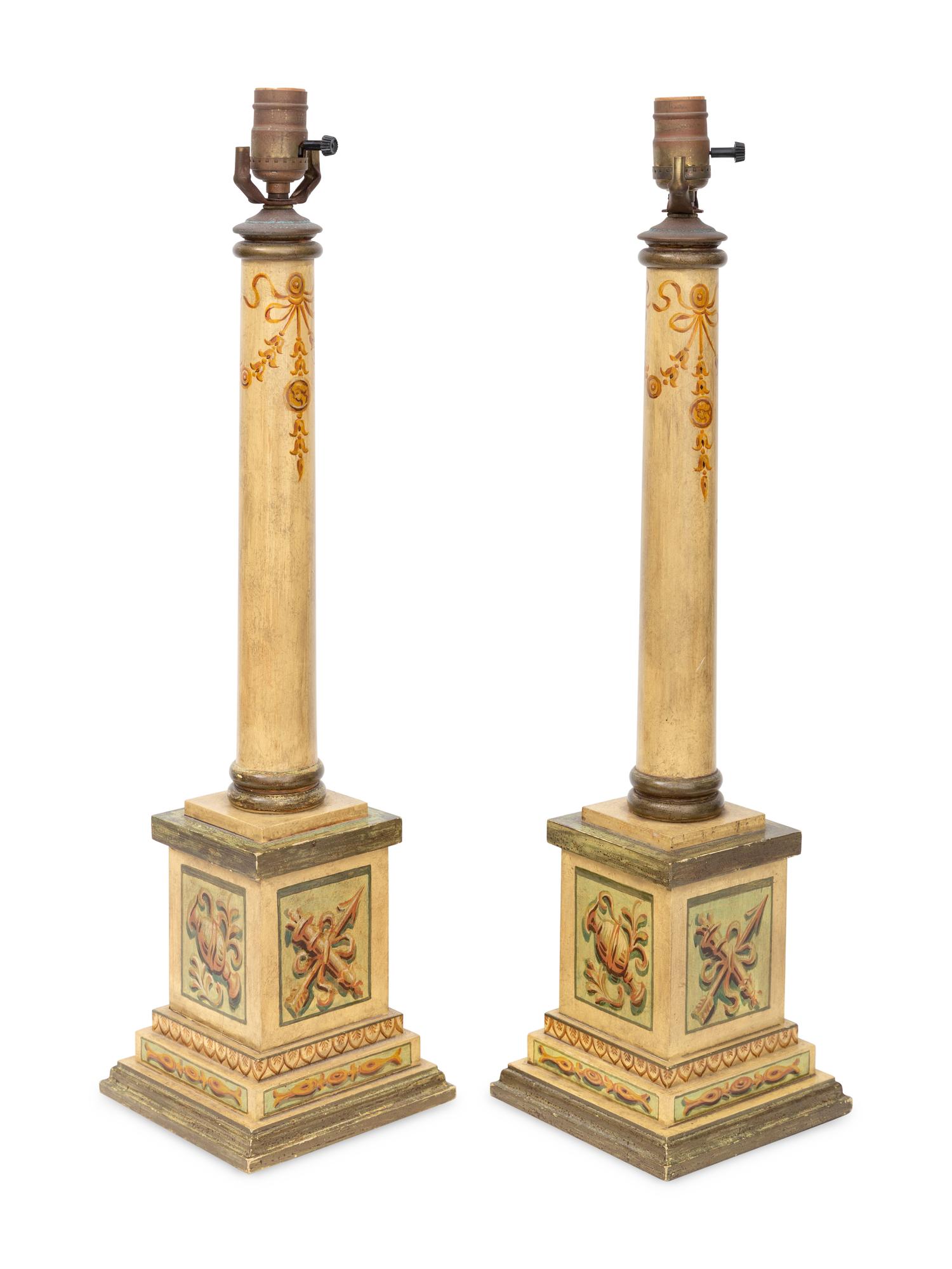 A Pair of Italian Neoclassical Style Painted Table Lamps