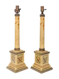 A Pair of Italian Neoclassical Style Painted Table Lamps