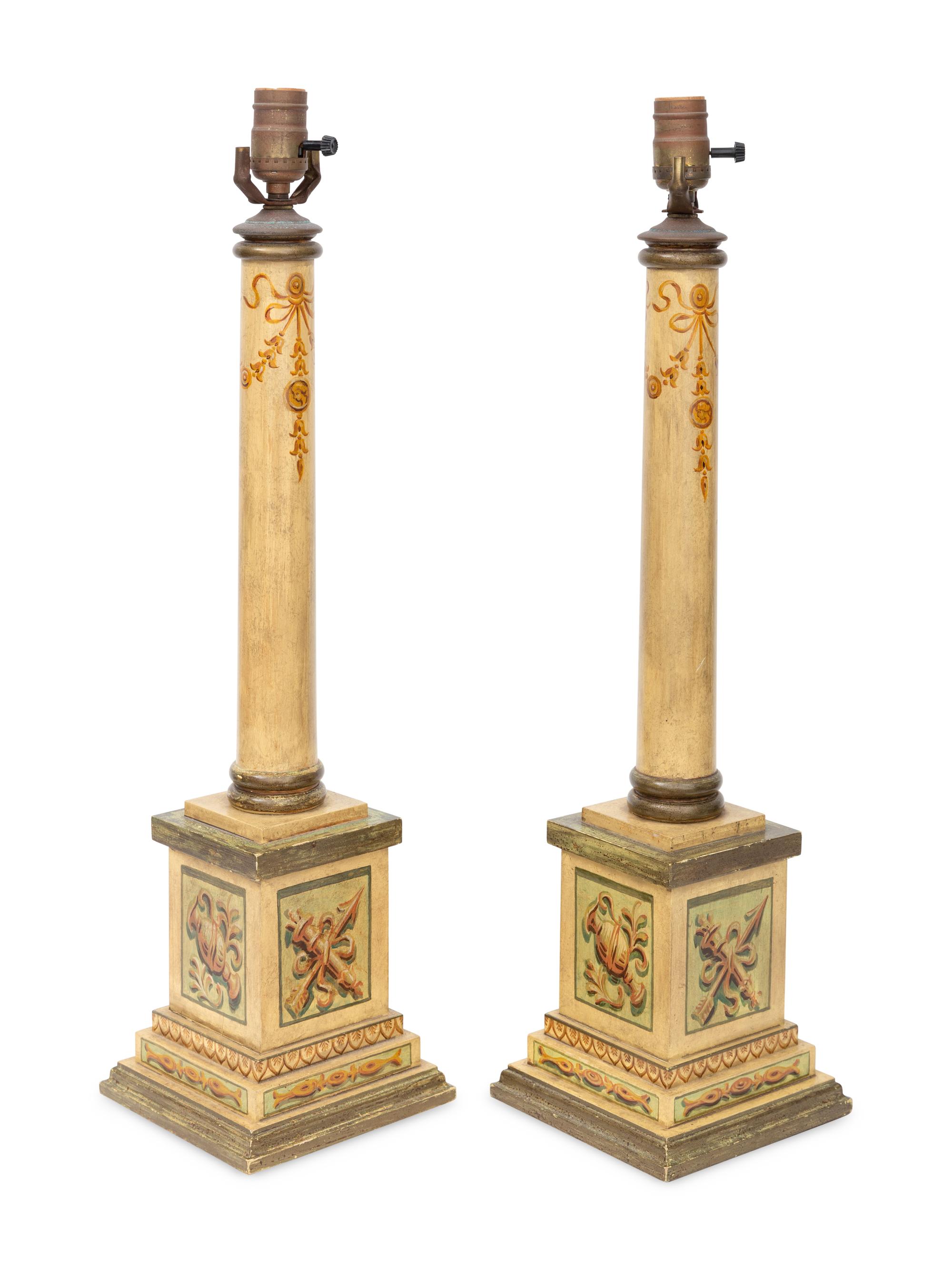 A Pair of Italian Neoclassical Style Painted Table Lamps