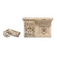 A Carved Sandstone Cornice Fragment and a Carved Marble Capital Fragment from the U.S. Capitol Building