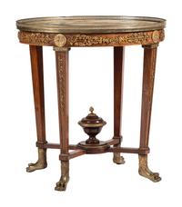 A Louis XVI Style Gilt Bronze Mounted Marble Top Mahogany Guéridon