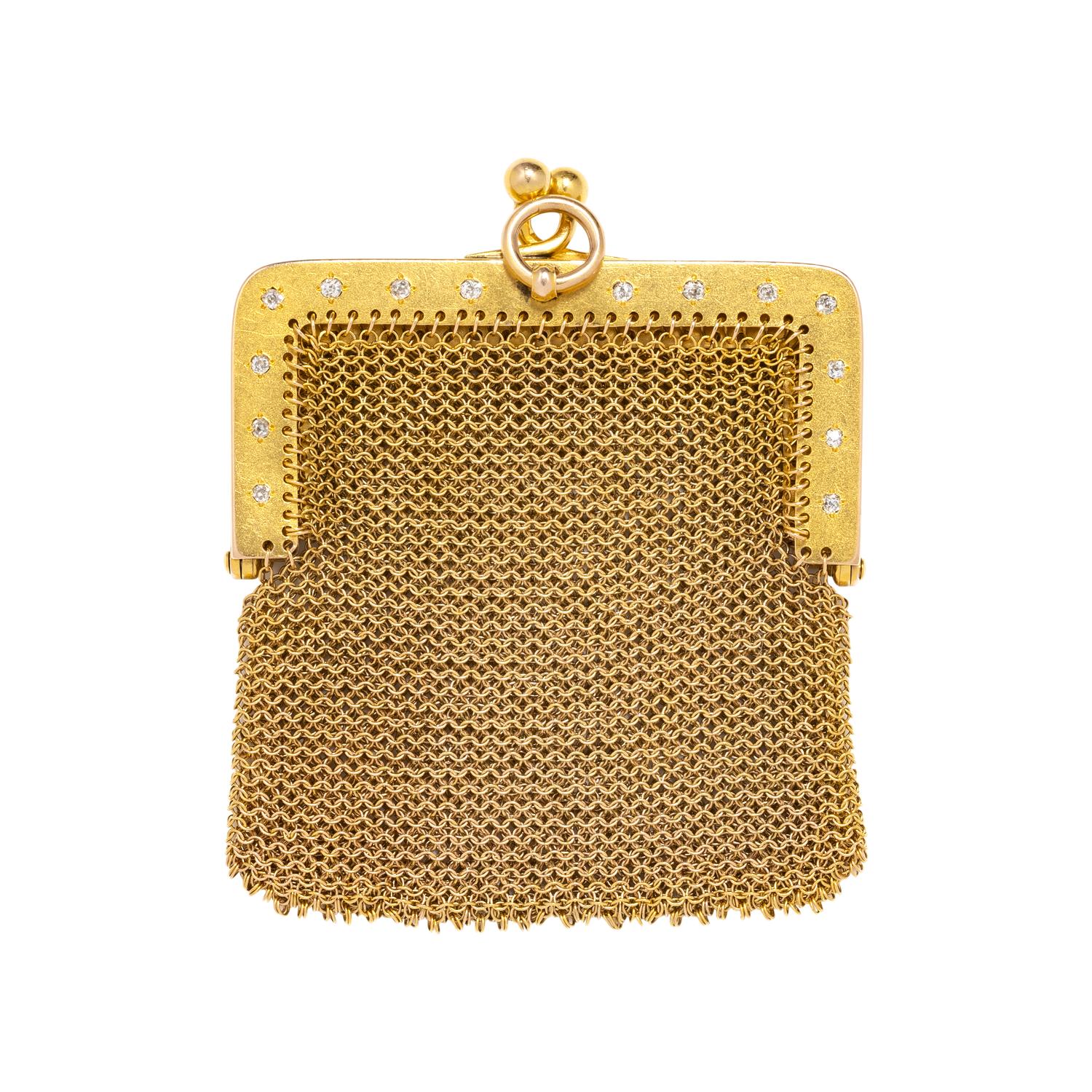 ANTIQUE, GOLD AND DIAMOND MESH COIN PURSE