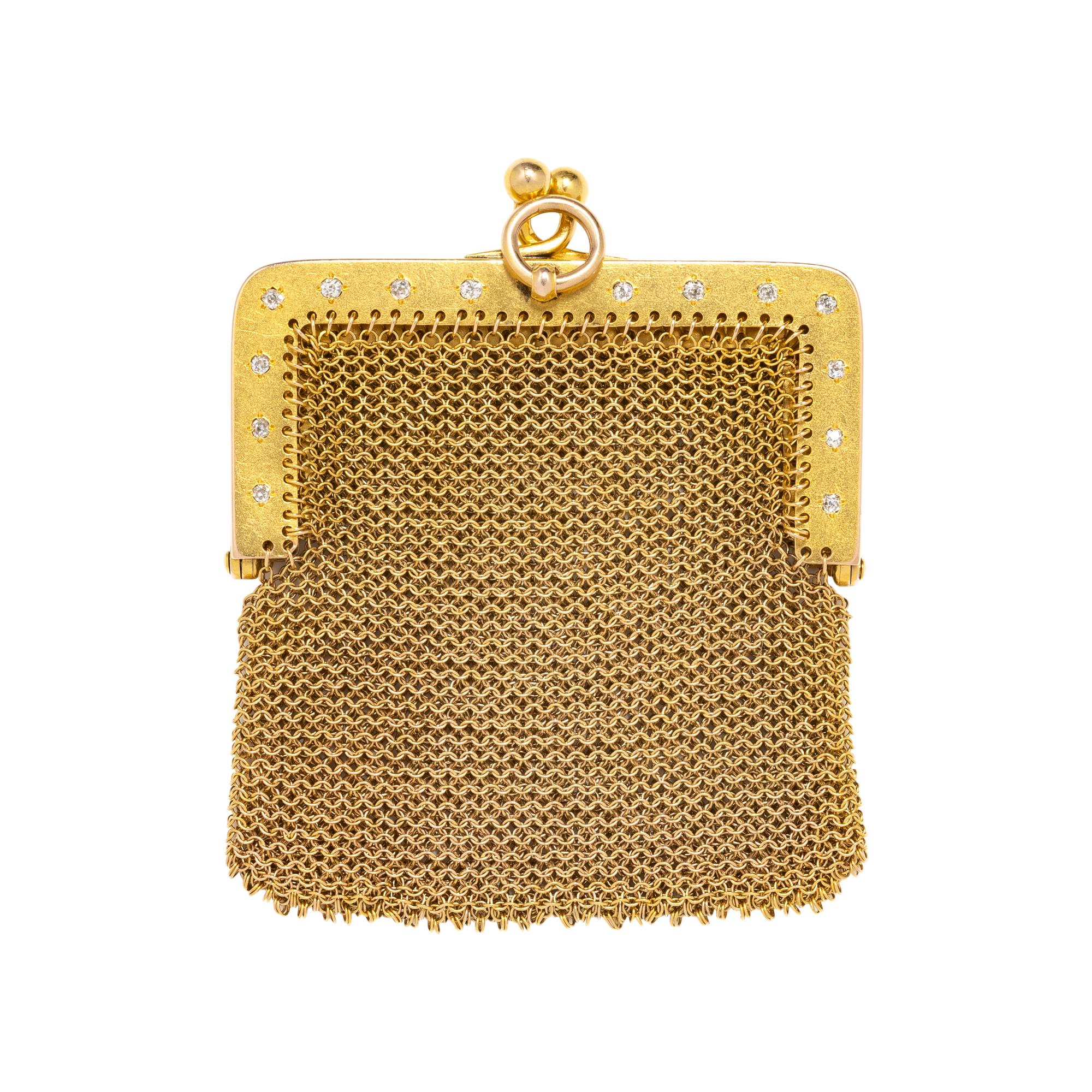 ANTIQUE, GOLD AND DIAMOND MESH COIN PURSE
