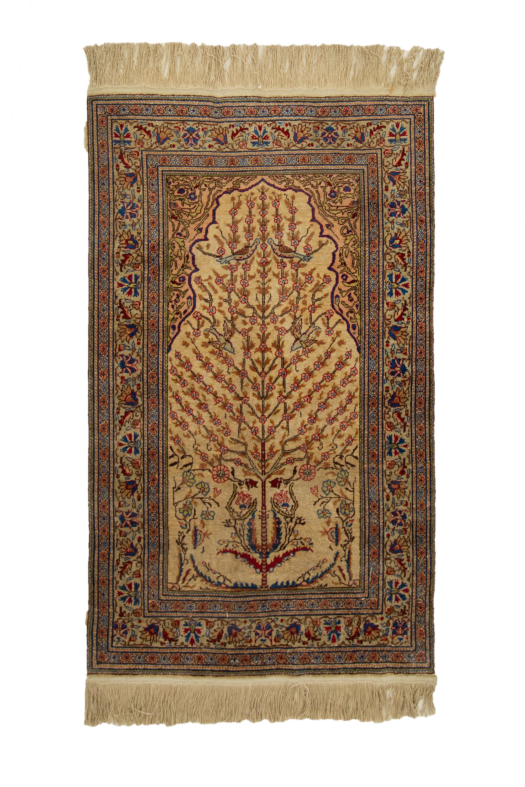 A Turkish Kayseri Silk Prayer Rug