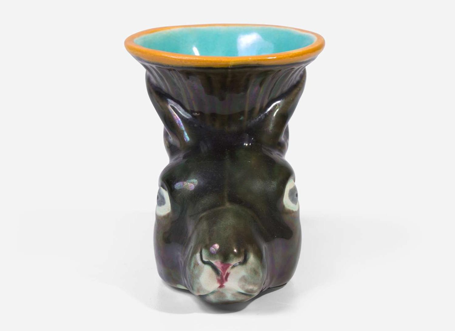 A Wedgwood Majolica Rabbit Head Stirrup Cup, UK, circa 1876
