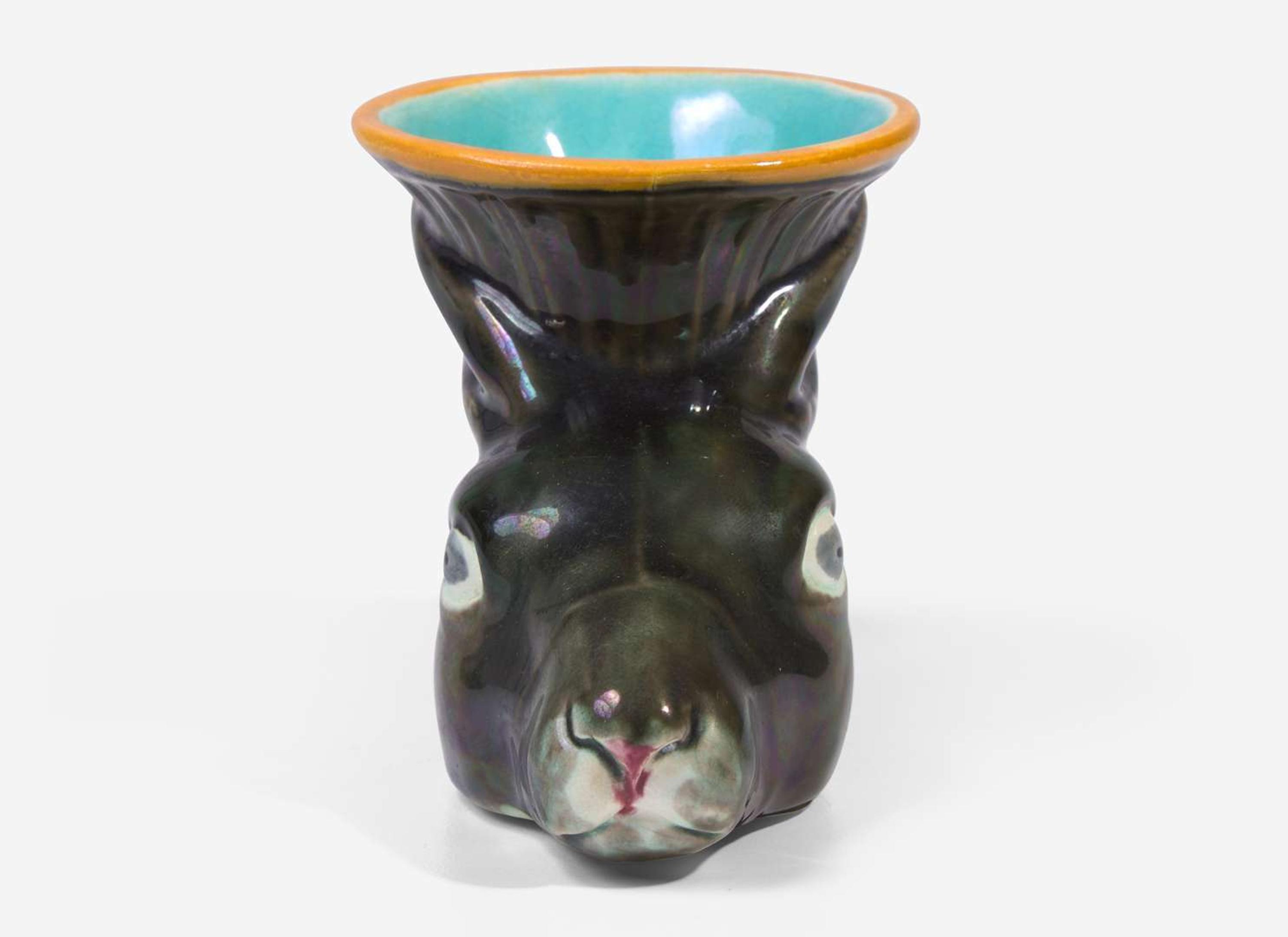 A Wedgwood Majolica Rabbit Head Stirrup Cup, UK, circa 1876