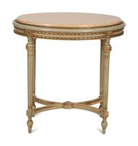 A Louis XVI Style Painted and Parcel Gilt Marble Top Oval Table — Early 20th Century