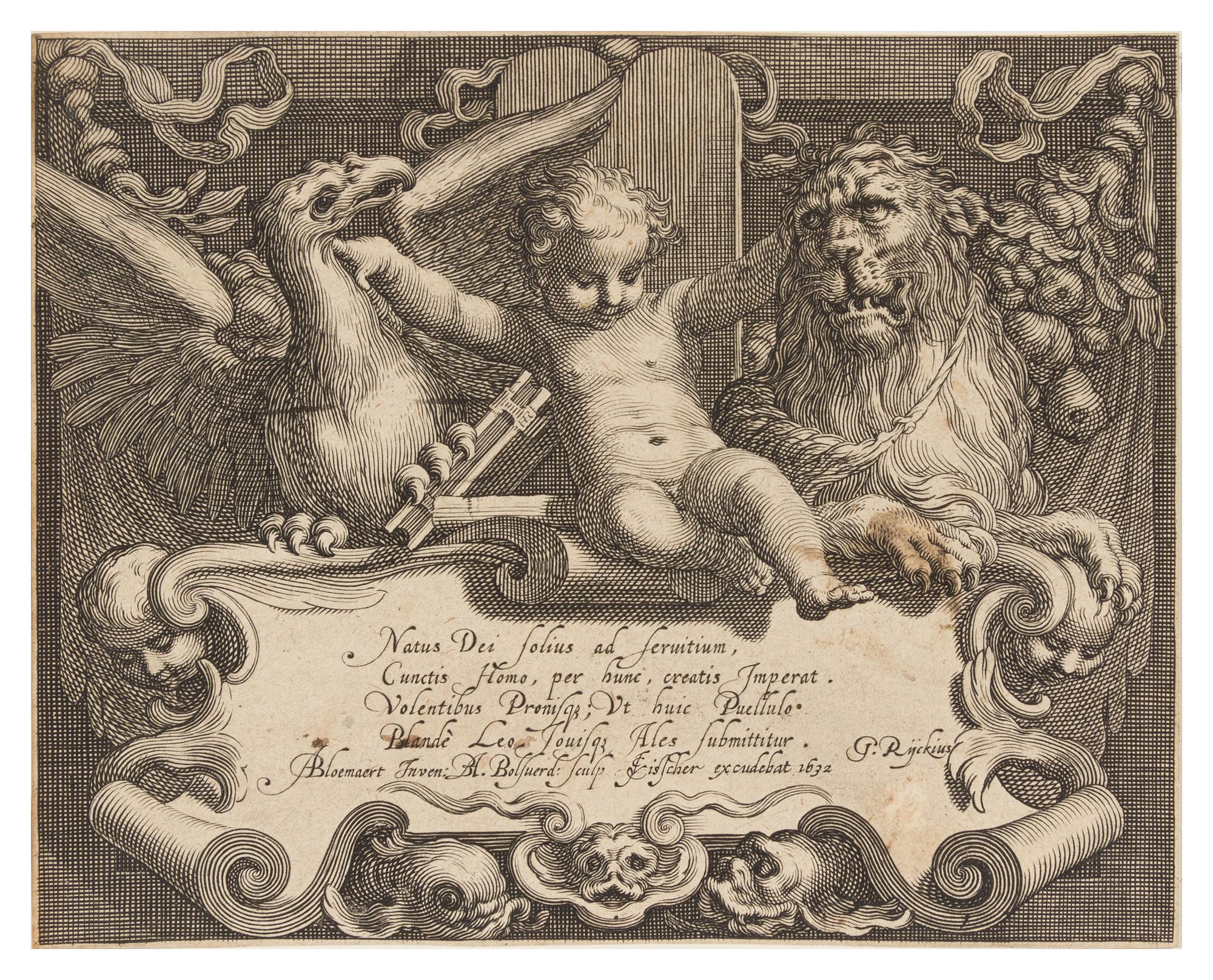 Boetius Adams Bolswert, (Dutch, 1580-1633), Natus Dei, 1632 (6 plates from a portfolio of animals in landscapes after Abraham Bloemaert