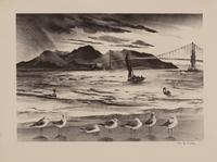 A group of four prints ( Golden Gate; Landscape with Cows; Minnesota Farmyard; Nice Day in Missouri )