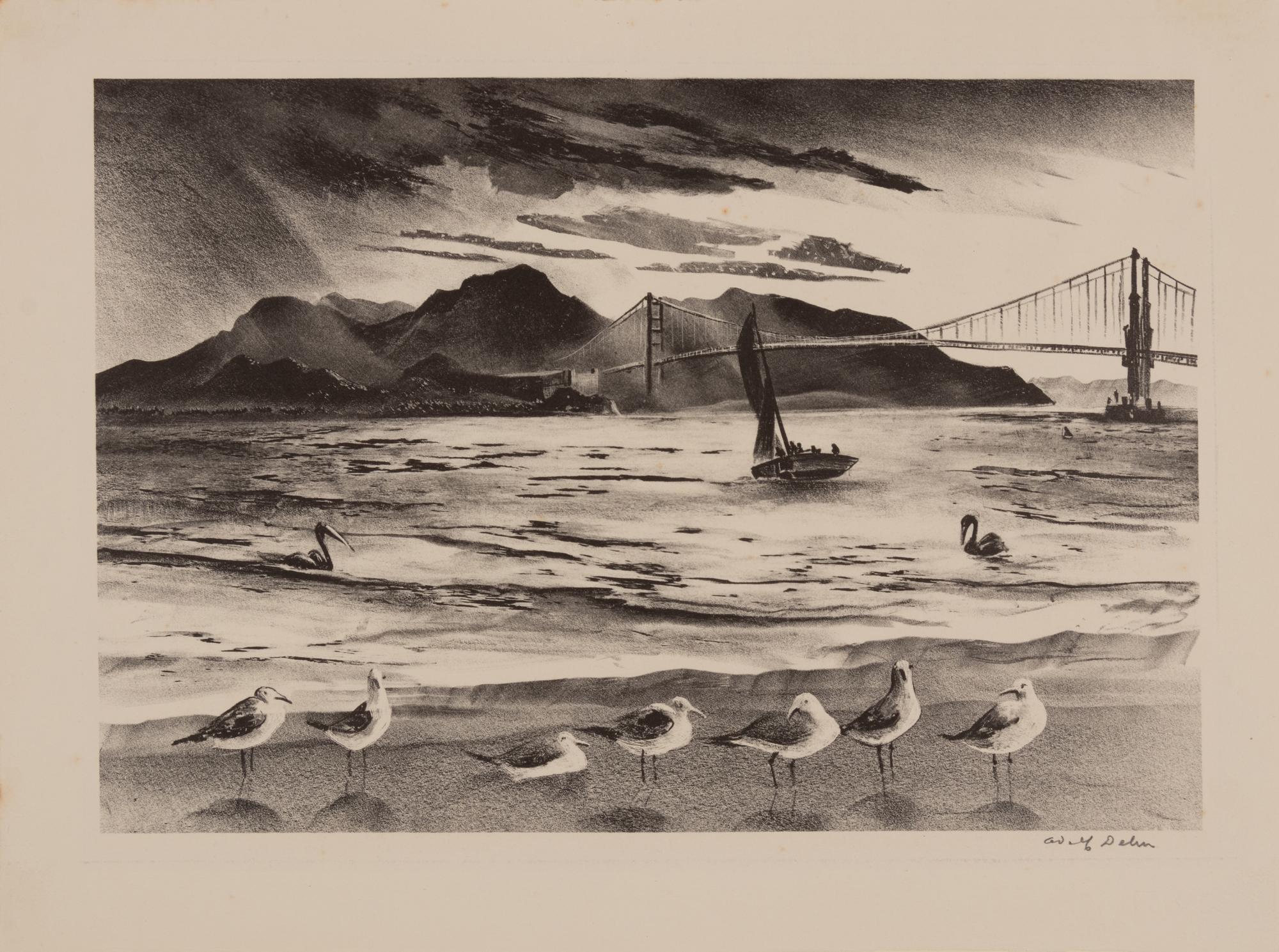 A group of four prints ( Golden Gate; Landscape with Cows; Minnesota Farmyard; Nice Day in Missouri )