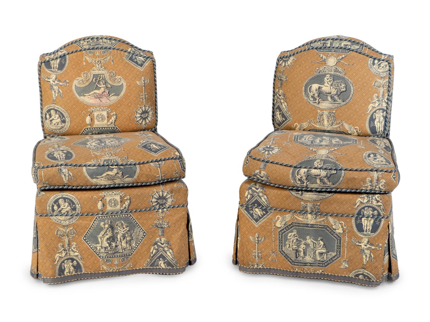 A Pair of Upholstered Slipper Chairs — 20TH CENTURY