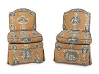 A Pair of Upholstered Slipper Chairs — 20TH CENTURY