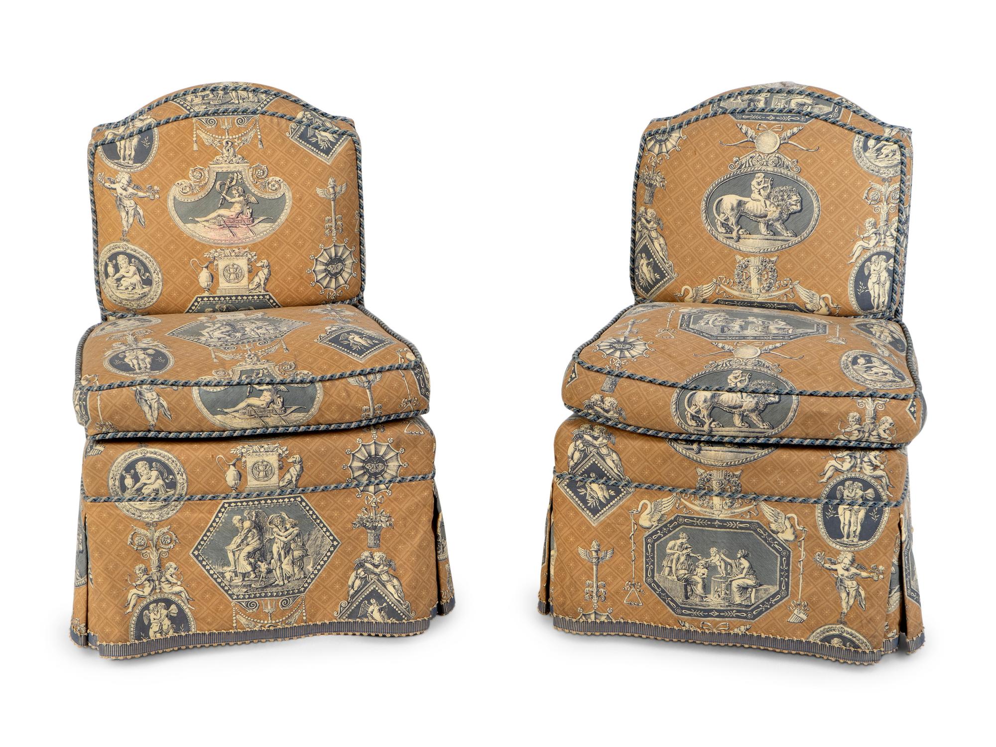 A Pair of Upholstered Slipper Chairs — 20TH CENTURY