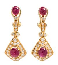 A Pair of Yellow Gold, Ruby and Diamond Pendant Earclips, 9.30 dwts