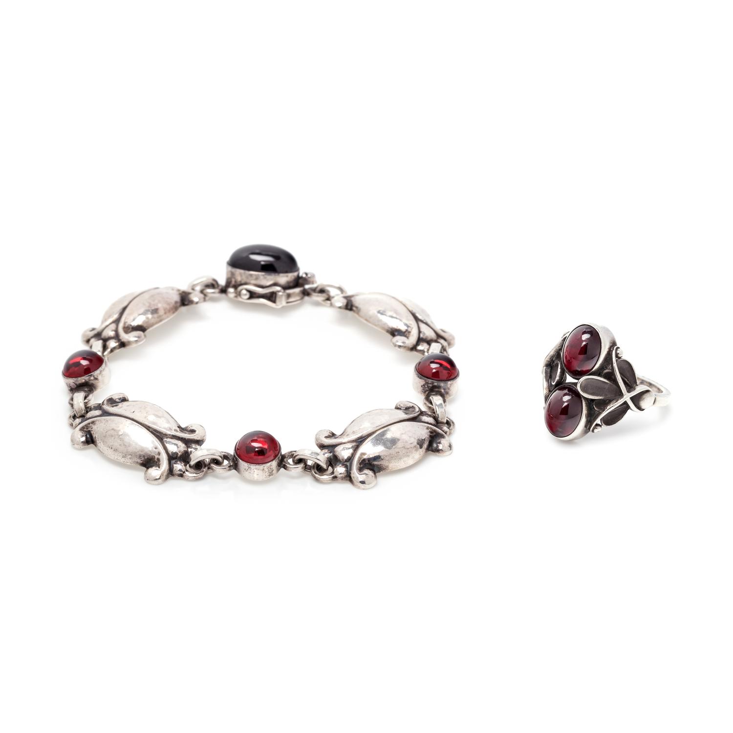 GEORG JENSEN, COLLECTION OF STERLING SILVER AND GARNET JEWELRY