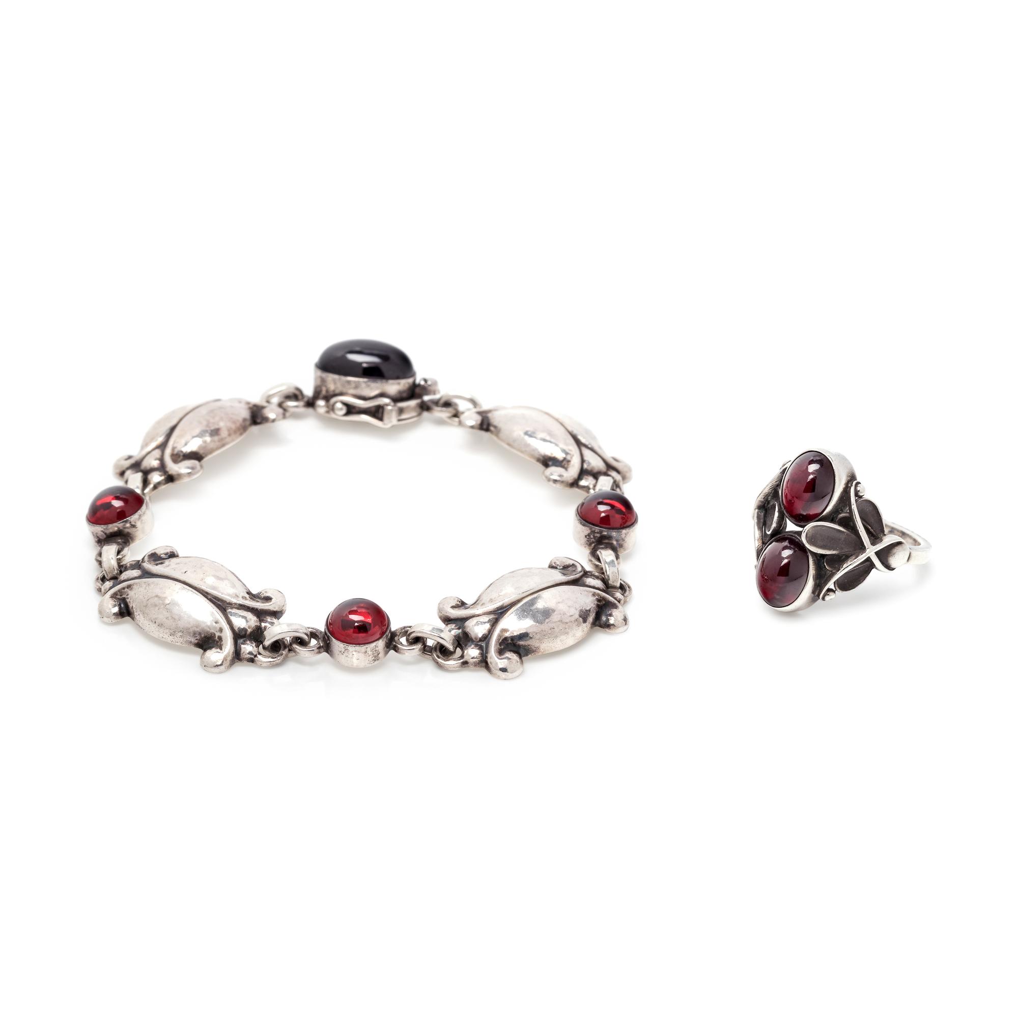 GEORG JENSEN, COLLECTION OF STERLING SILVER AND GARNET JEWELRY