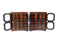 A Pair of Chinese Black and Gilt Lacquer Diminutive Apothecary Cabinets — 20TH CENTURY