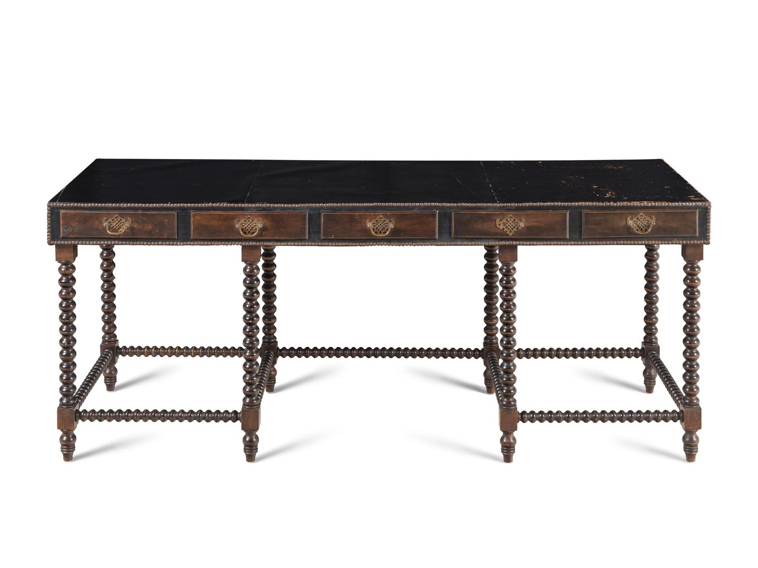 A William and Mary Style Oak and Leather-Veneer Console Table