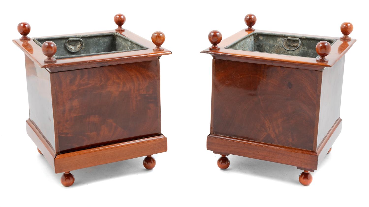 A Pair of Biedermeier Mahogany Cache Pots Height 9 inches. — 19TH CENTURY