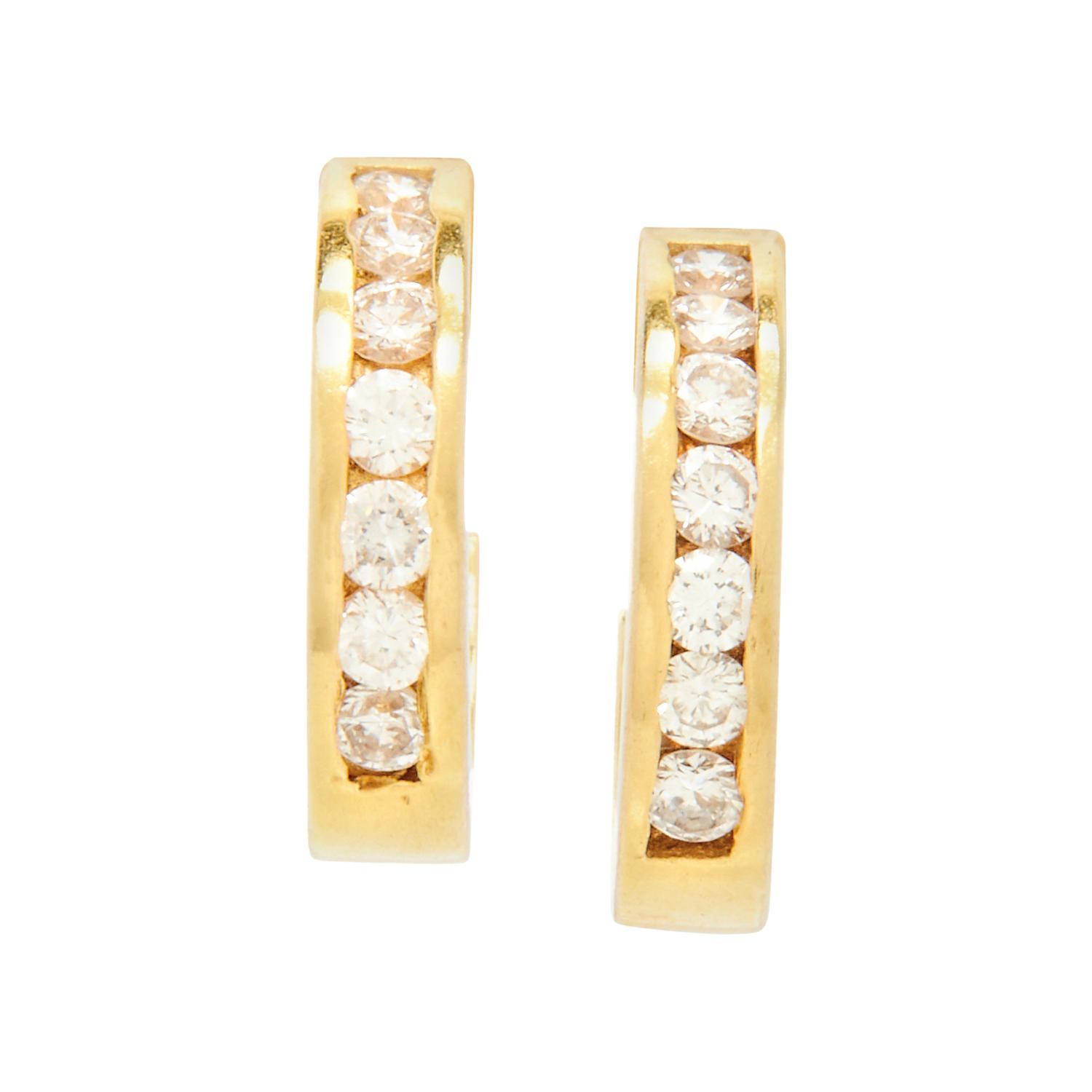 TIFFANY & CO., YELLOW GOLD AND DIAMOND HOOP EARRINGS