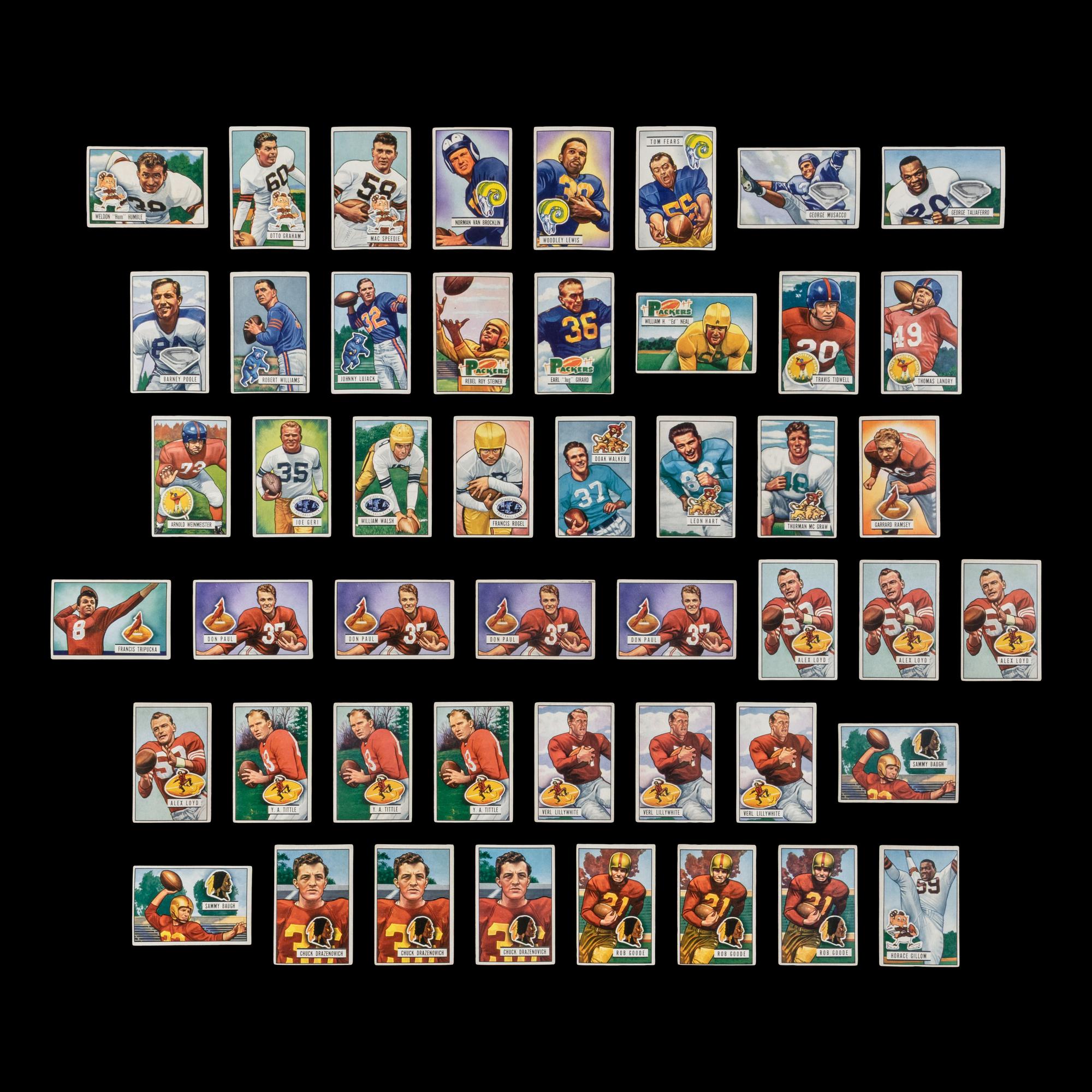 A Collection of 1951 Bowman Football Cards Including Multiple Hall of Famers and Rookies (136)