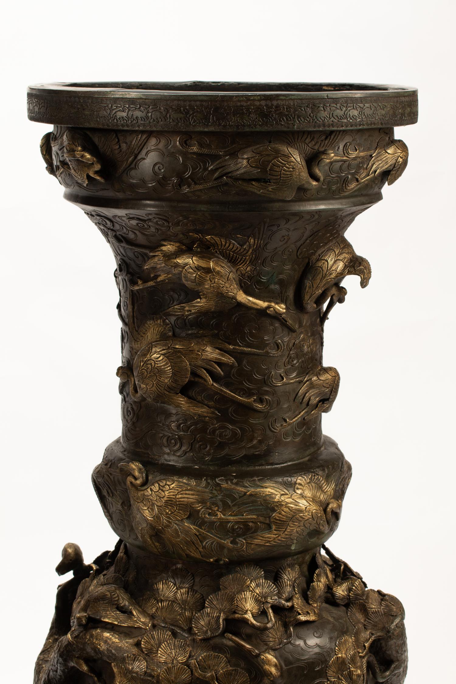 A Pair of Monumental Japanese Bronze Urns — 20TH CENTURY