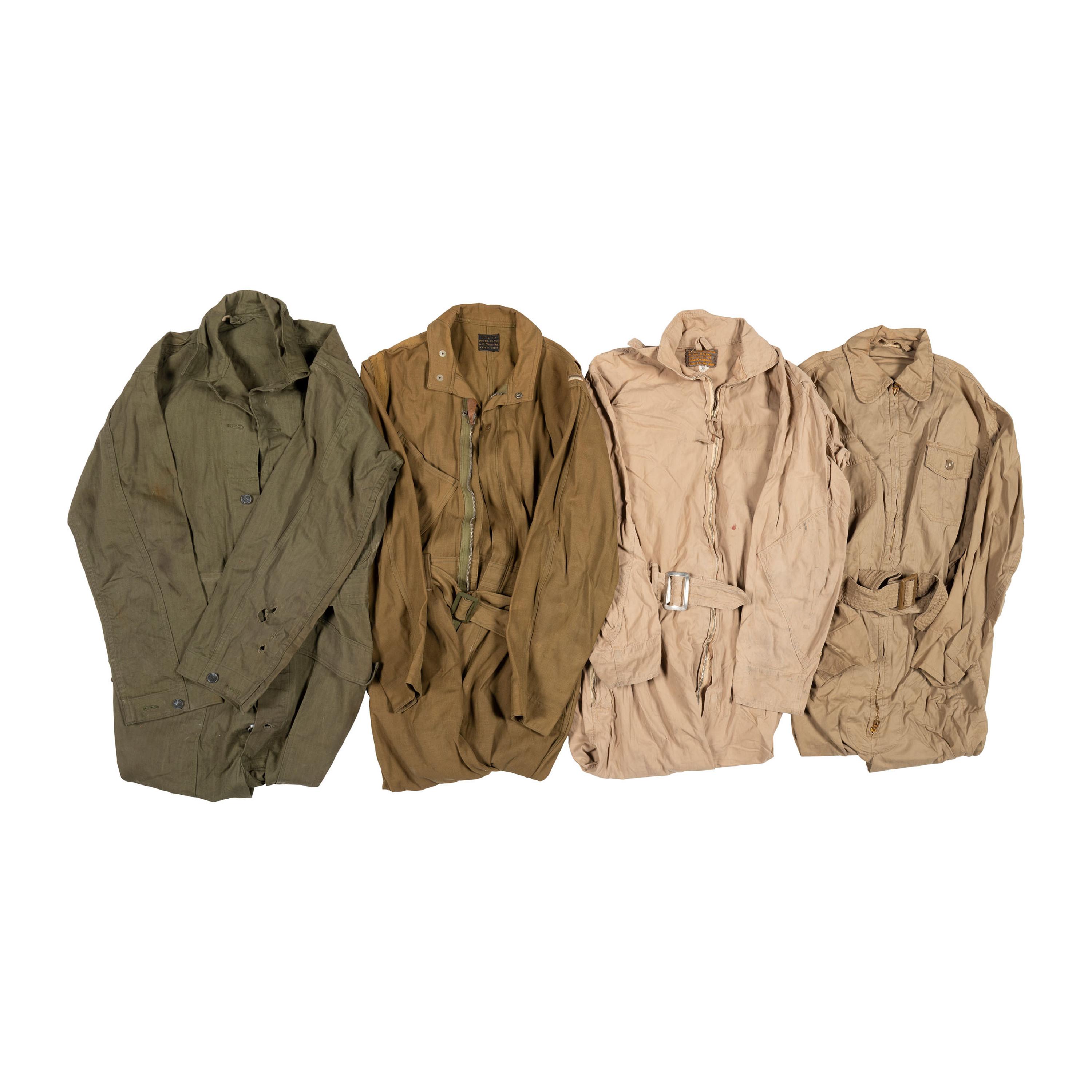 Group of WWII US Flying Suits with HBT Coveralls