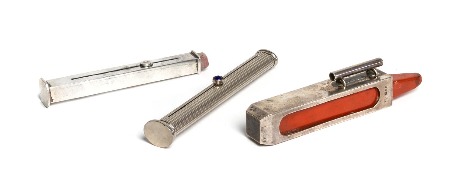 Two English Silver Wax Dispensers, Height of first 4 inches.