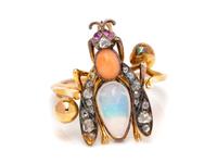 A Yellow Gold, Multigem and Diamond Insect Ring,