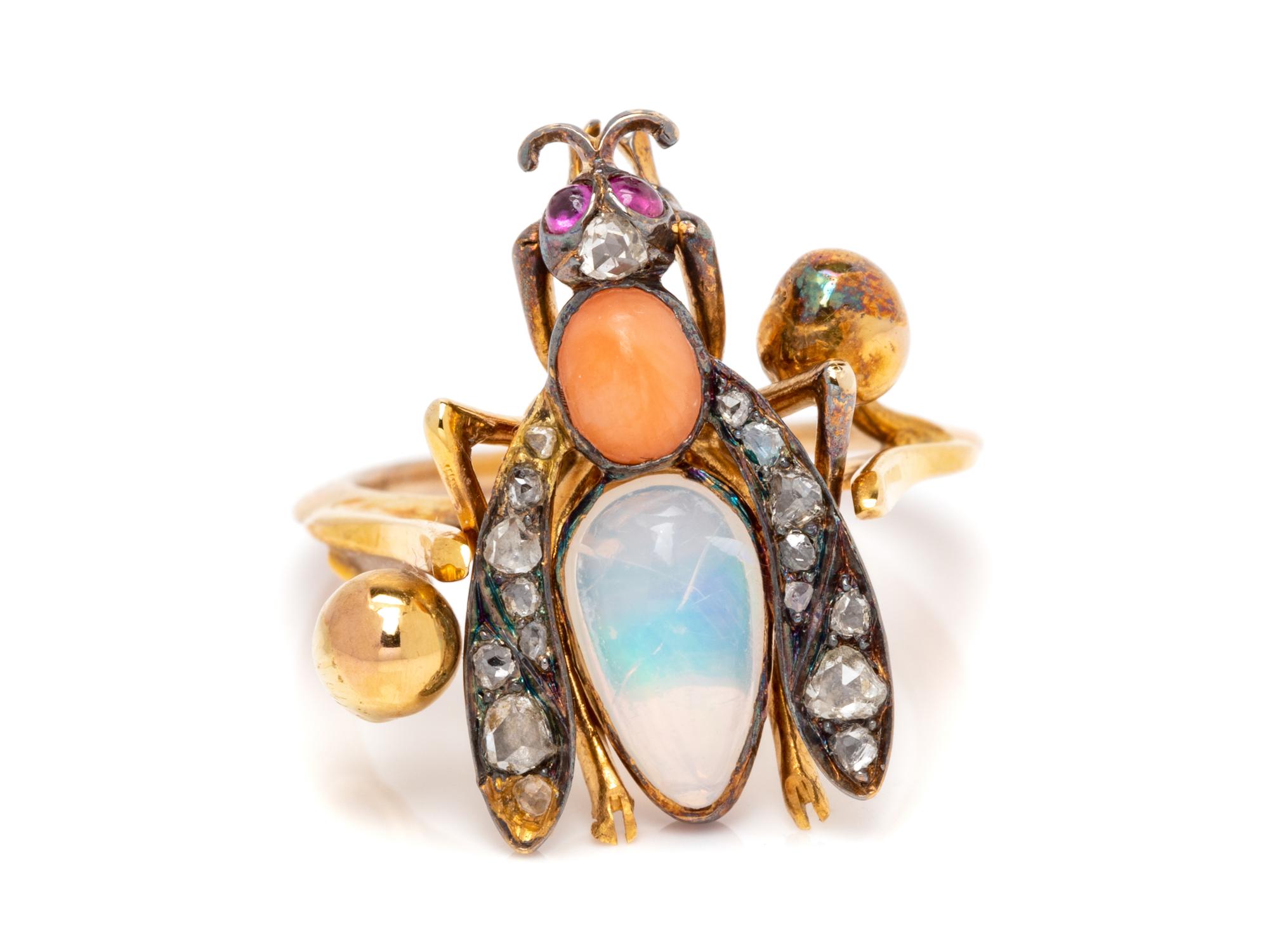 A Yellow Gold, Multigem and Diamond Insect Ring,
