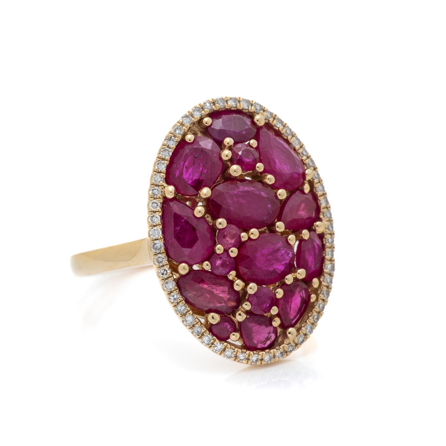 EFFY, RUBY, DIAMOND, AND YELLOW GOLD RING