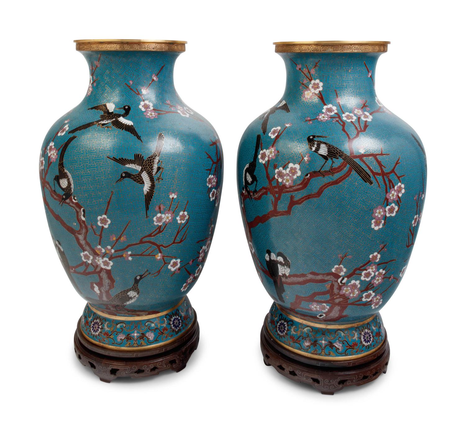 A Pair of Large Chinese Export Cloisonné Vases