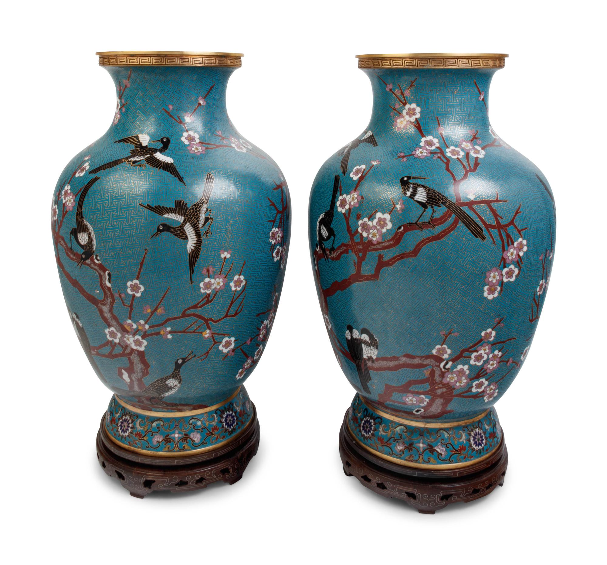 A Pair of Large Chinese Export Cloisonné Vases