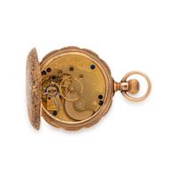 ELGIN, 14K YELLOW GOLD AND ENAMEL HUNTER CASE POCKET WATCH