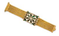 A High Karat Yellow Gold, Diamond and Polychrome Enamel Bracelet, Rajasthan, 105.30 dwts.