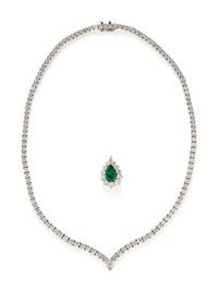 CARTIER, DIAMOND NECKLACE WITH EMERALD PENDANT