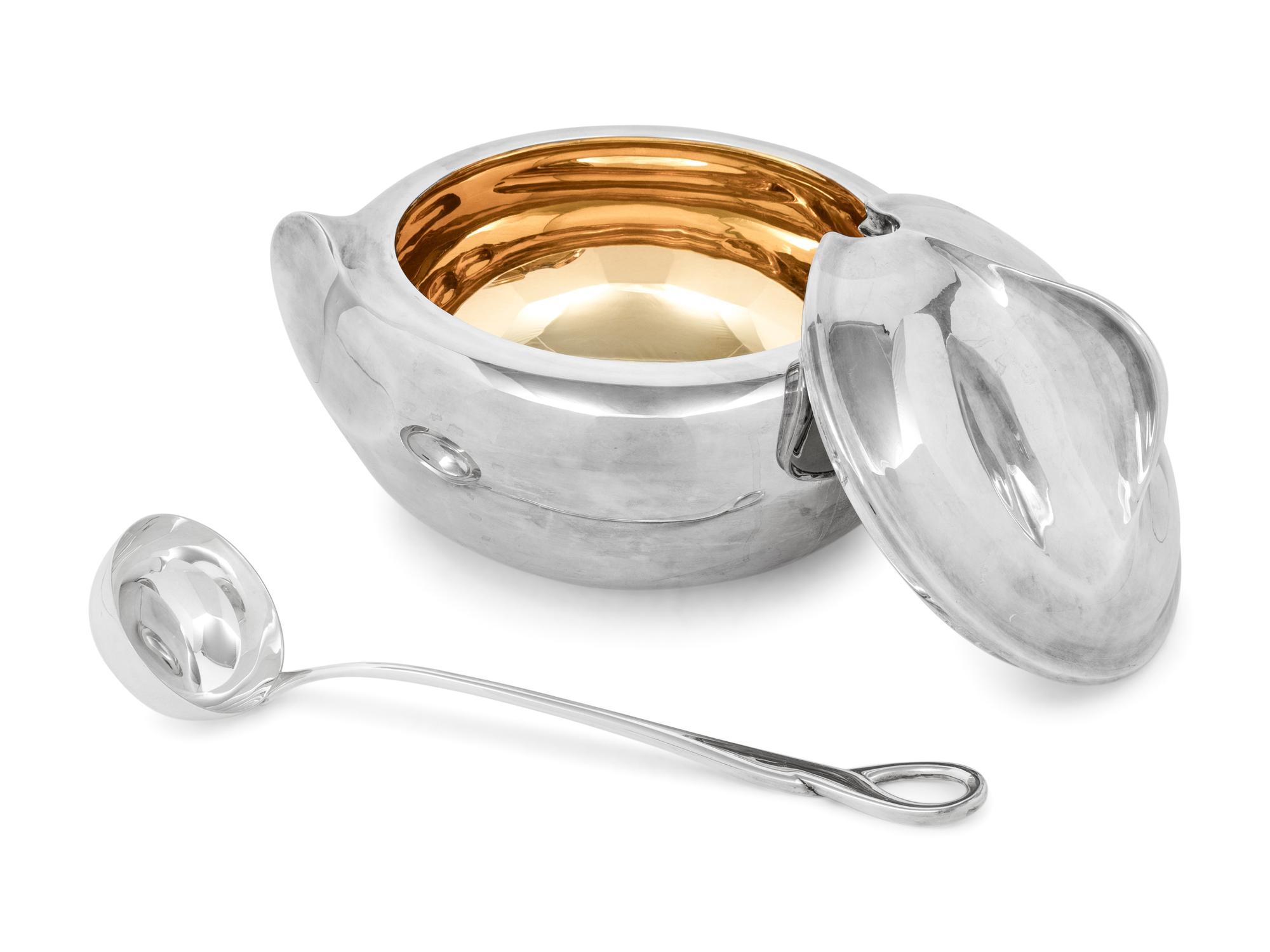 An Elsa Peretti for Tiffany and Co. Italian Silver Thumbprint Tureen, Ladle and Underplate
