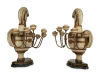 A Pair of French Painted Wood Three-Light Candelabra — EARLY 19TH CENTURY