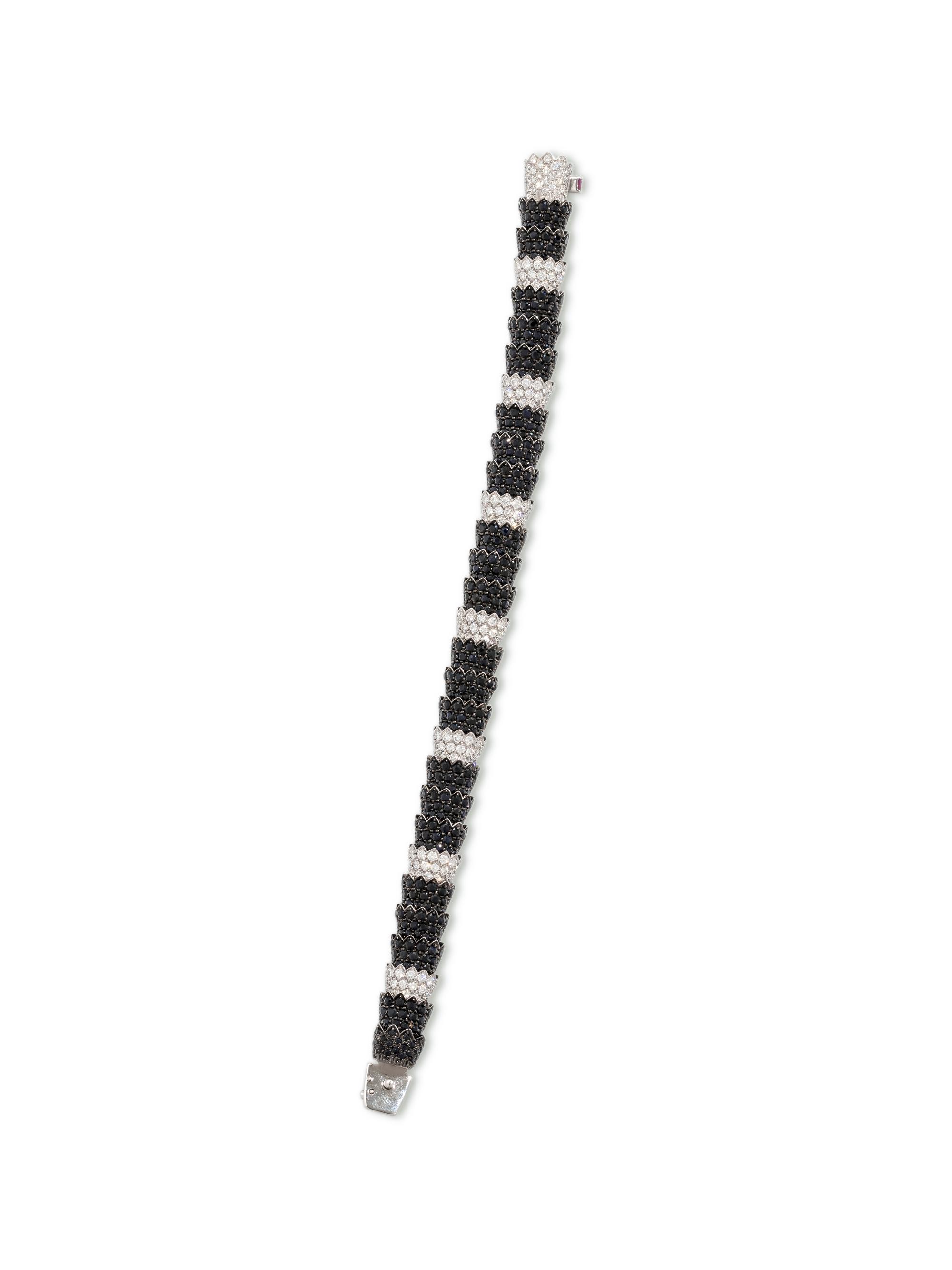 ROBERTO COIN, BLACK SAPPHIRE AND DIAMOND 'COBRA' BRACELET