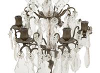 A Pair of French Bronze and Glass Five-Light Girandoles