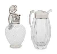 Two Silver-Mounted Glass Pitchers