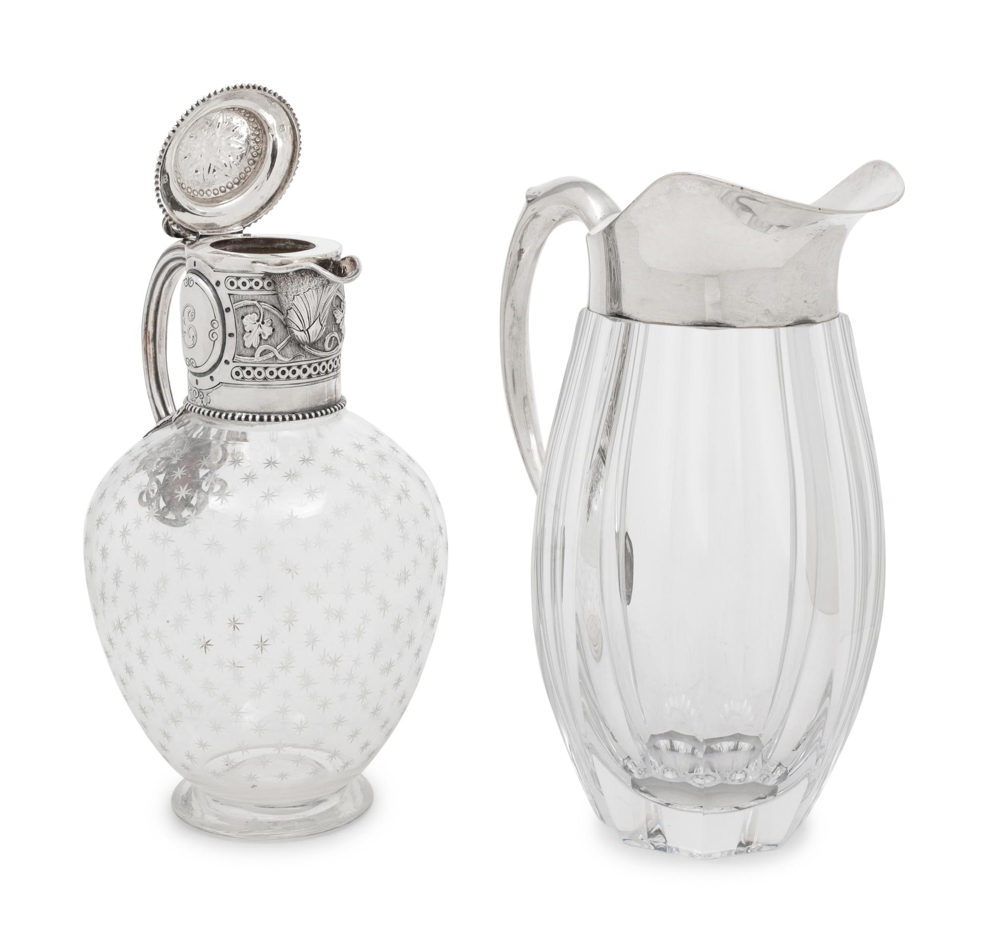 Two Silver-Mounted Glass Pitchers