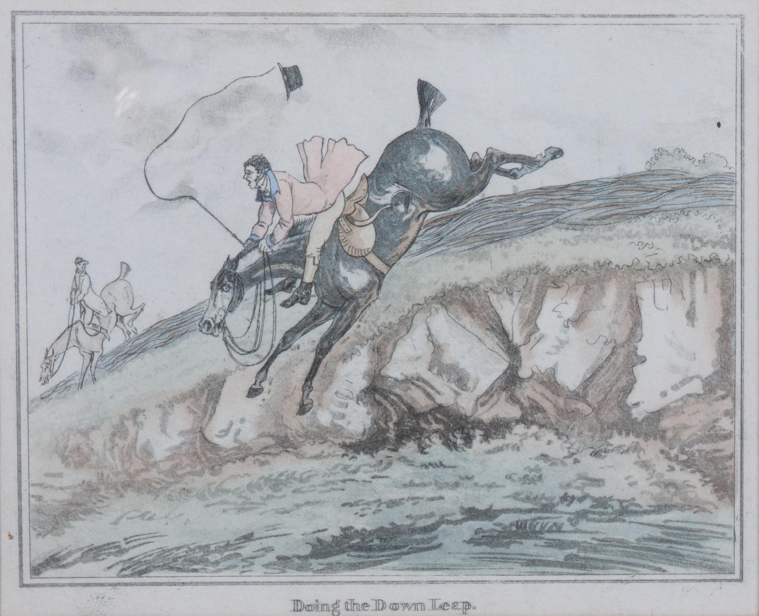 A Set of Four Fox Hunting Lithographs, , Doing the Down Leap, Doing It Furiously, The Down Leap Done, Doing the Thing well Giving Dribb
