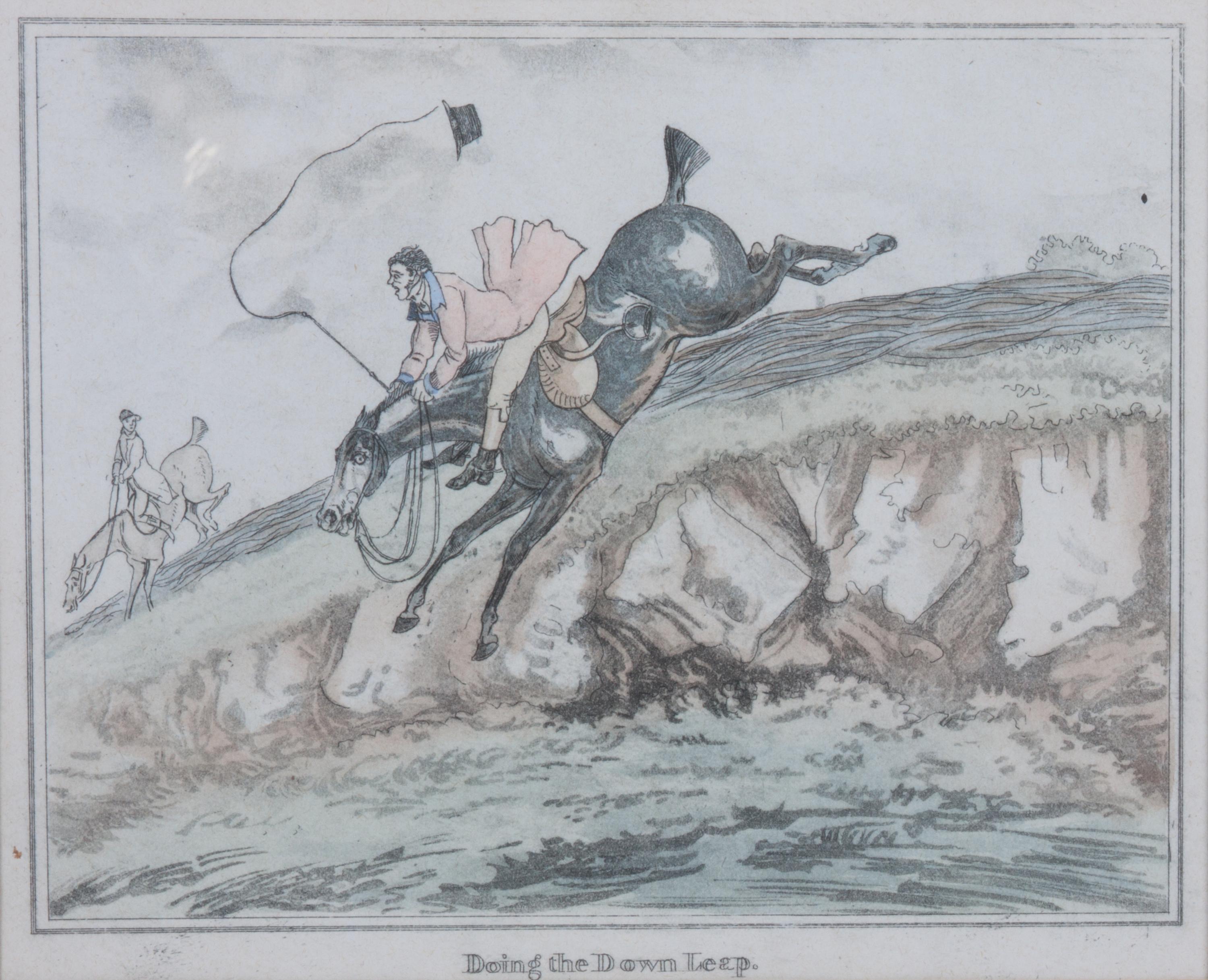 A Set of Four Fox Hunting Lithographs, , Doing the Down Leap, Doing It Furiously, The Down Leap Done, Doing the Thing well Giving Dribb