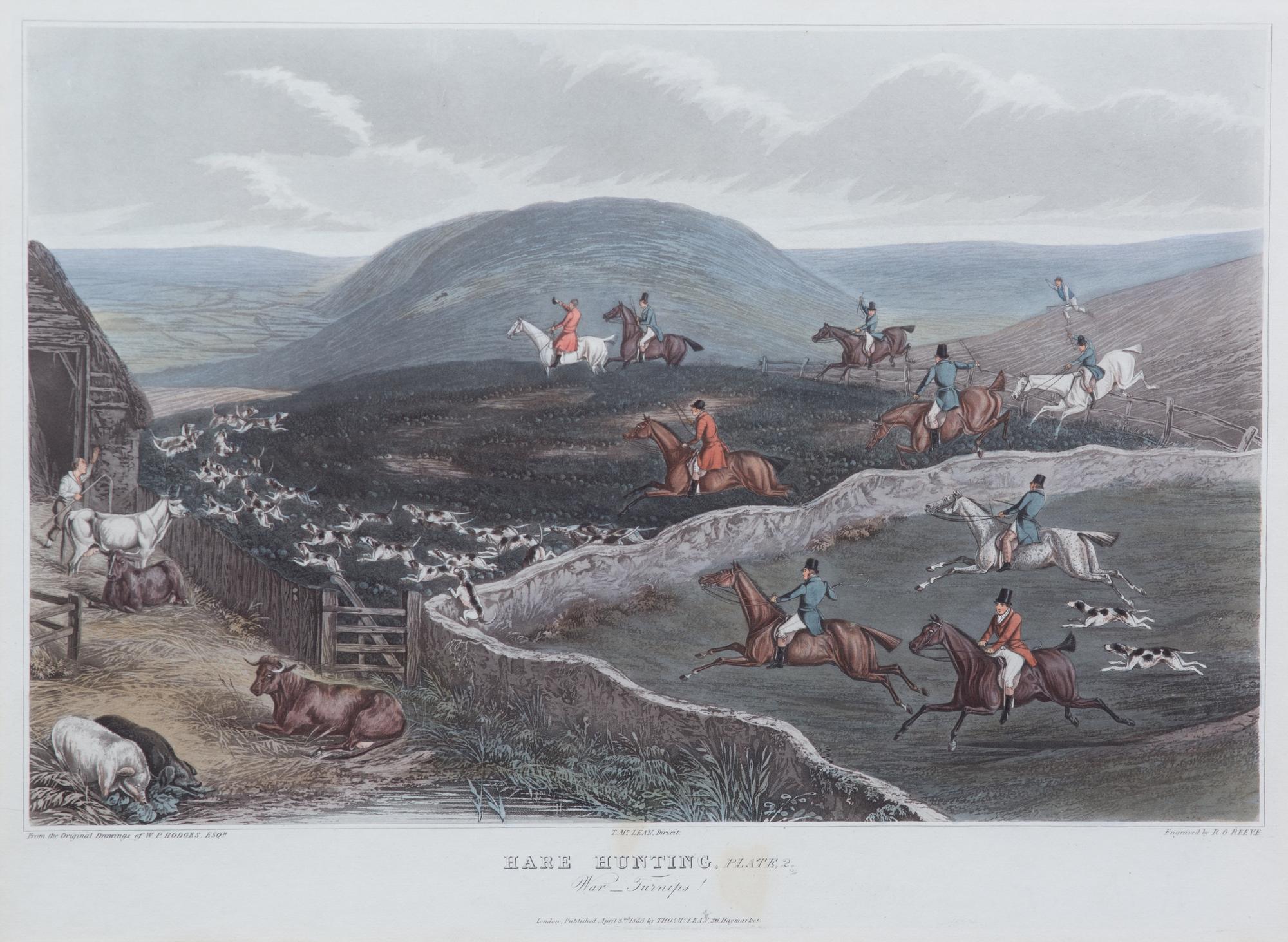 Walter Perry HODGES, after - Richard G. REEVE, engraver Image 13 x 20 inches. — Hare Hunting, Plates I-II