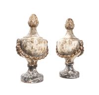A Pair of Neoclassical Painted and Parcel Gilt Finials, Height 16 inches.
