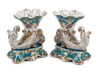A Pair of Sèvres Style Porcelain Cornucopia Vases