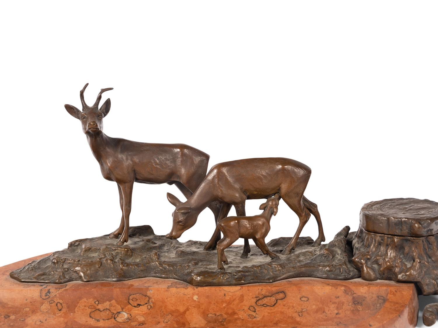 A Continental Bronze and Carved Hardstone Standish