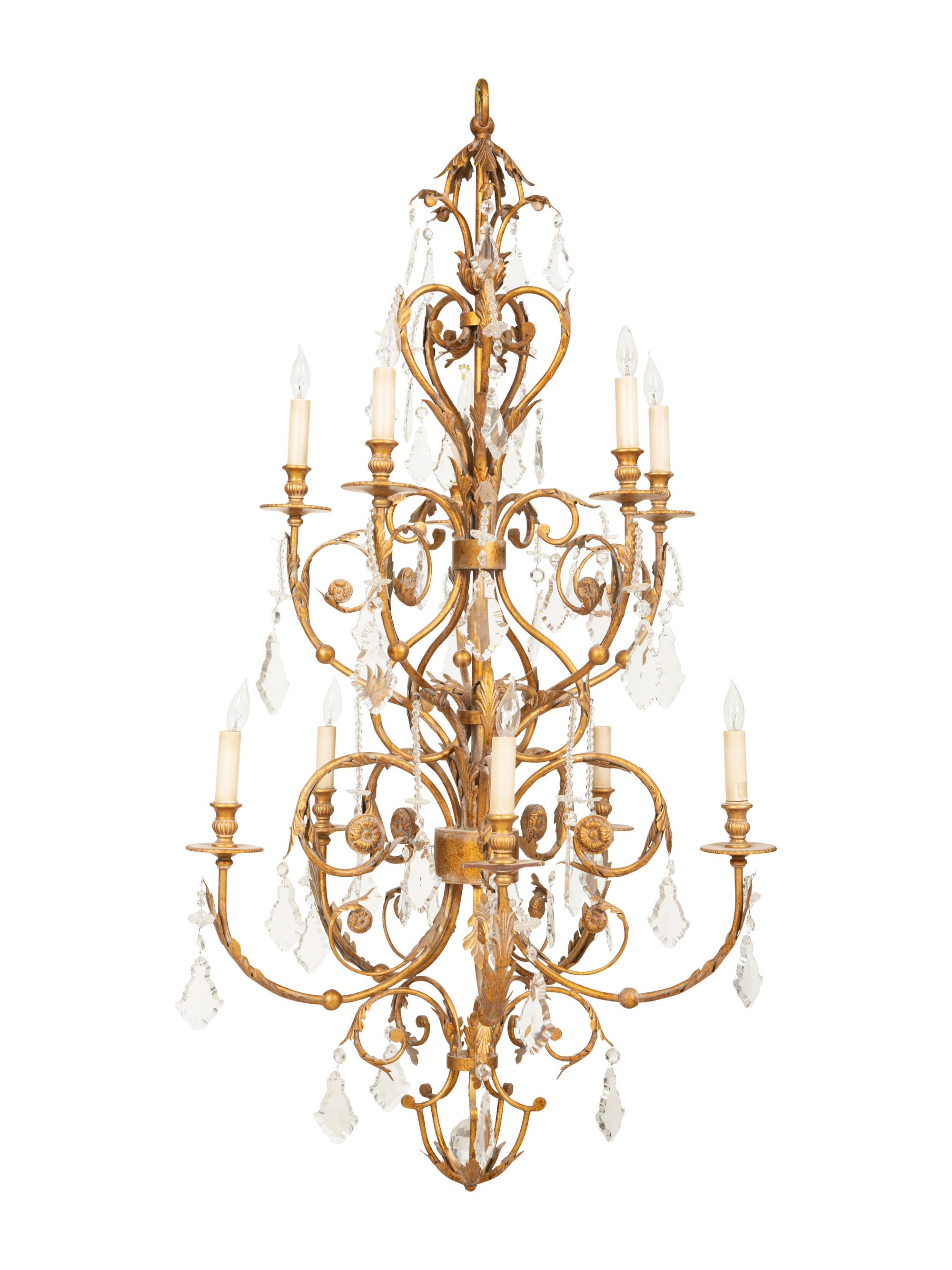 An Italian Gilt Metal and Cut Glass Ten-Light Chandelier
